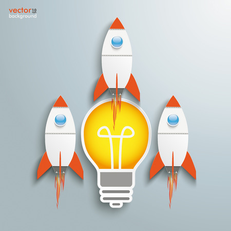 Bulb with 3 rockets on the silver background. Eps 10 vector file.のイラスト素材