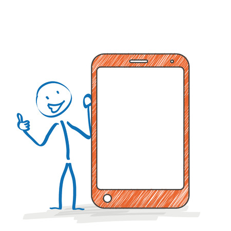 Stickman with with a smartphone on the white background. Eps 10 vector file.のイラスト素材