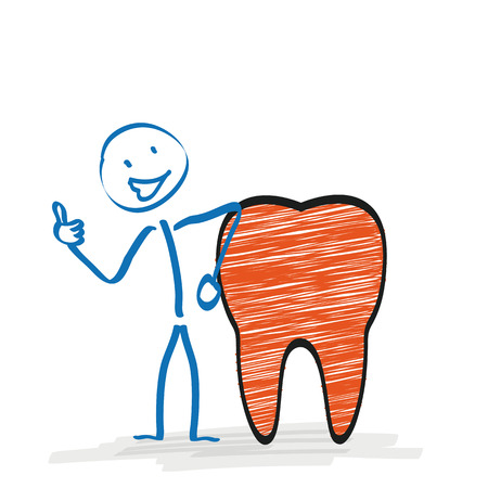 Stickman with with a orange tooth on the white background. Eps 10 vector file.のイラスト素材