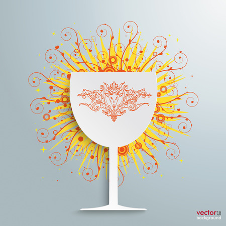 White wineglass with swirls on the grey background. Eps 10 vector file.のイラスト素材