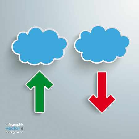 Blue clouds with 2 arrows on the grey background.のイラスト素材