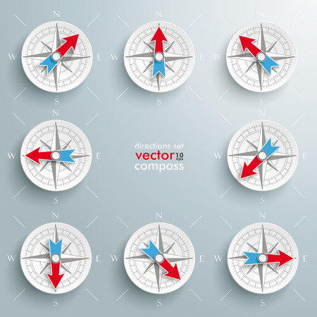 Compass with all directions arrows on the grey background. のイラスト素材