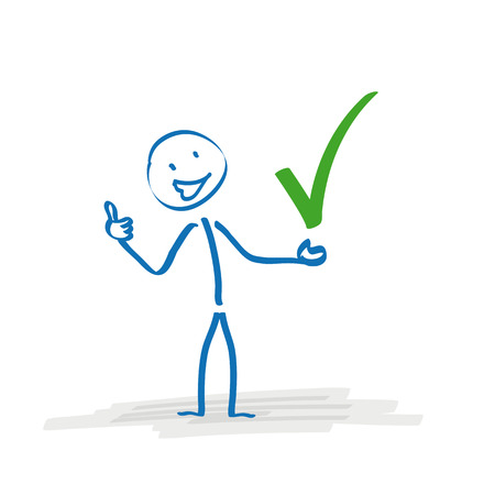 Stickman with with green tick on the white background. のイラスト素材