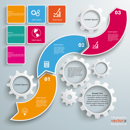 Wave with gears and 3 options on the grey background. Eps 10 vector file.のイラスト素材