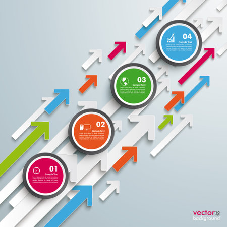 Colored arrows with circles on the grey background. Eps 10 vector file.のイラスト素材