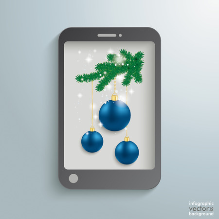 Smartphone with blue baubles on the grey background. Eps 10 vector file.のイラスト素材