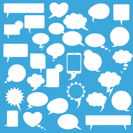 White communication bubbles on the blue background. のイラスト素材