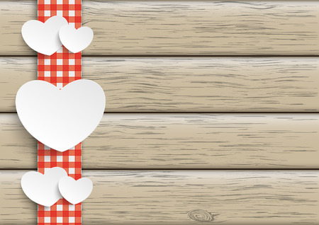 White paper hearts on the wooden background. Eps 10 vector file.のイラスト素材