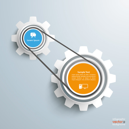 2 gears with drive chain on the gray background. Eps 10 vector file.のイラスト素材