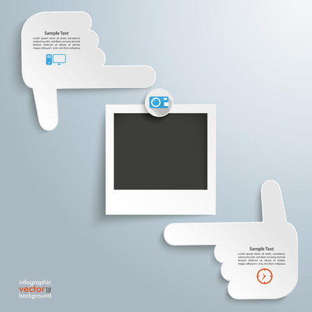 2 hands with instant photo on the gray background. Eps 10 vector file.のイラスト素材