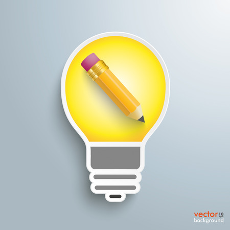 Bulb with pencil on the gray background. Eps 10 vector file.のイラスト素材