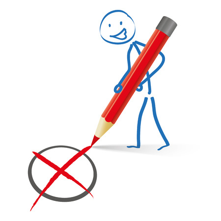 Stickmen with pencil and checklist on the white background. Eps 10 vector file.のイラスト素材