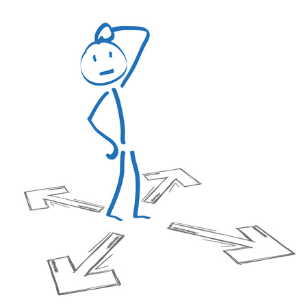 Stickmen with 4 arrows on the white background. Eps 10 vector file.のイラスト素材