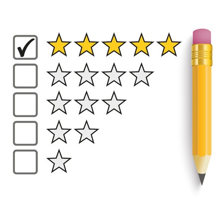 Pencil with rating stars on the white. Eps 10 vector file.のイラスト素材