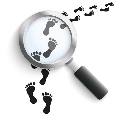 Black footprints with loupe on the white background. Eps 10 vector file.のイラスト素材