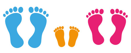 3 colored footprints on the white background. Eps 10 vector file.