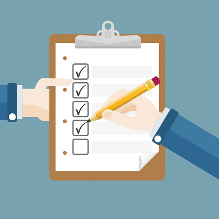 Hand with clipboard and pencil. Eps 10 vector file.のイラスト素材