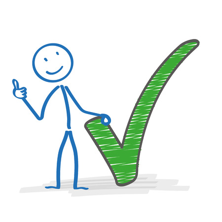 Stickman with with green tick on the white background. Eps 10 vector file.のイラスト素材