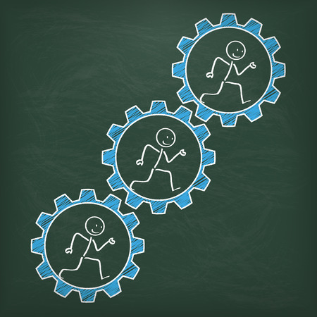 Blackboard with stickman in the blue gear. chart. 
のイラスト素材