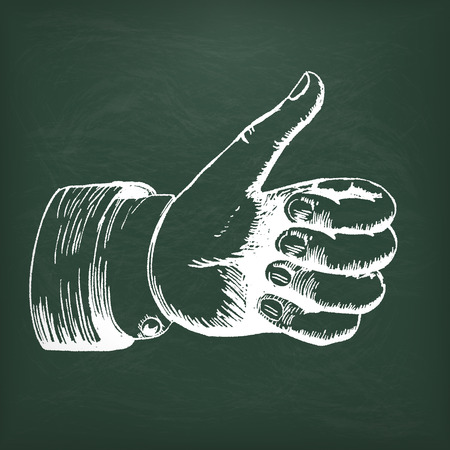 Blackboard with hand and thumbs up. のイラスト素材