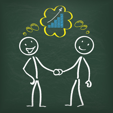 Blackboard with 2 stickman and successfull chart. のイラスト素材