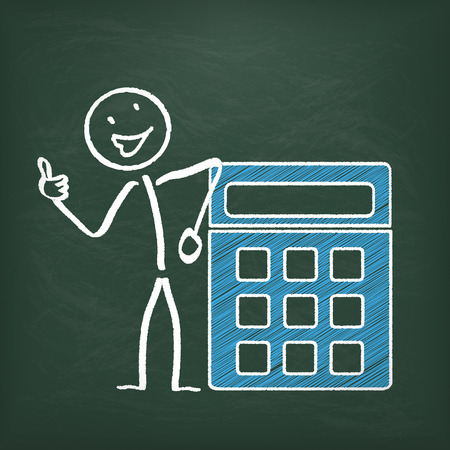 Blackboard with stickman and calculator.のイラスト素材