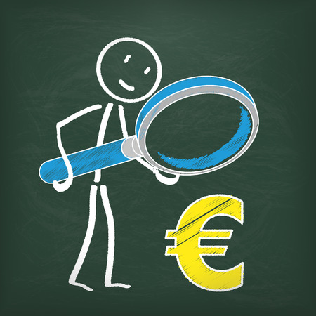 Blackboard with stickman, loupe and euro.のイラスト素材