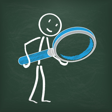 Blackboard with stickman and loupe.のイラスト素材