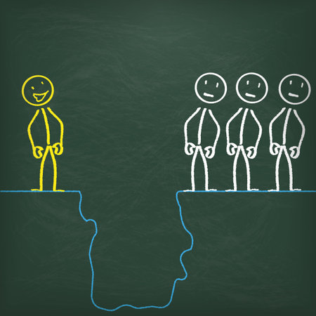 Blackboard with stickmen and big rift.のイラスト素材