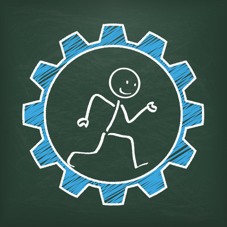 Blackboard with stickman in the blue gear. chart. のイラスト素材