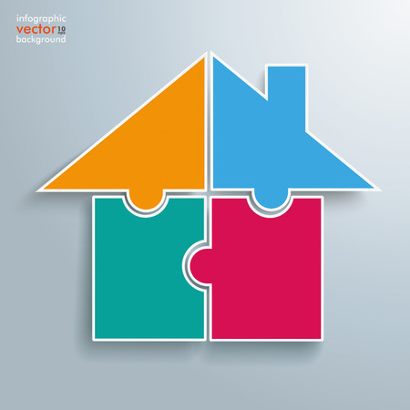 Infographic with 4 puzzle pieces on the gray background. のイラスト素材