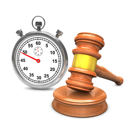 Auction hammer with stopwatch on the white.の写真素材