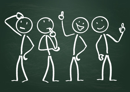 4 white stickman on the blackboard. のイラスト素材