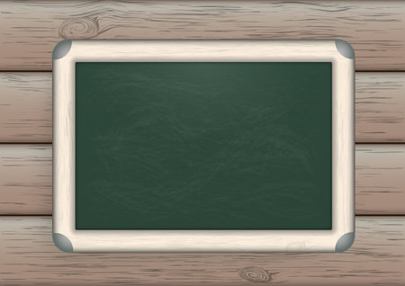 Green blackboard on the wooden background.のイラスト素材