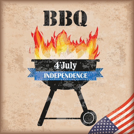 4 july barbecue with fire on the vintage background.のイラスト素材