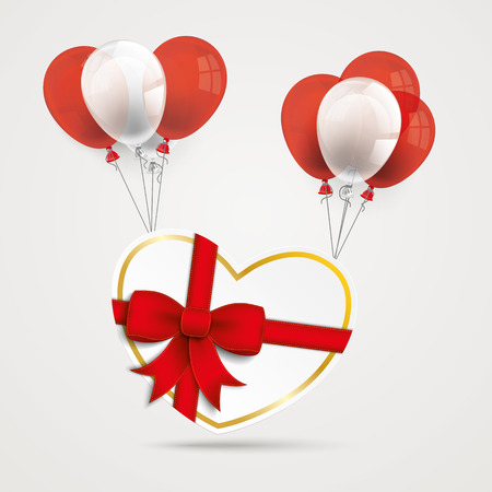 Heart with red ribbon and balloons on the gray background. のイラスト素材