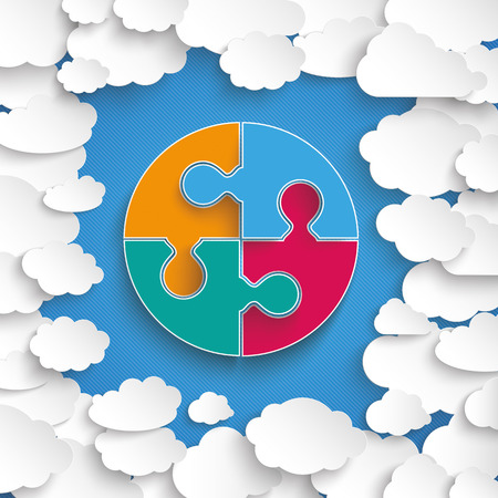Paper clouds with puzzle on the blue background. のイラスト素材