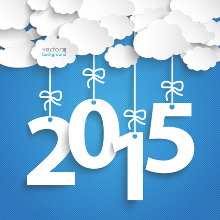 Paper clouds with text 2015 on the blue background.のイラスト素材