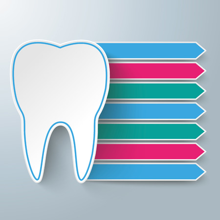 Tooth with 7 paper arrows on the gray background. のイラスト素材