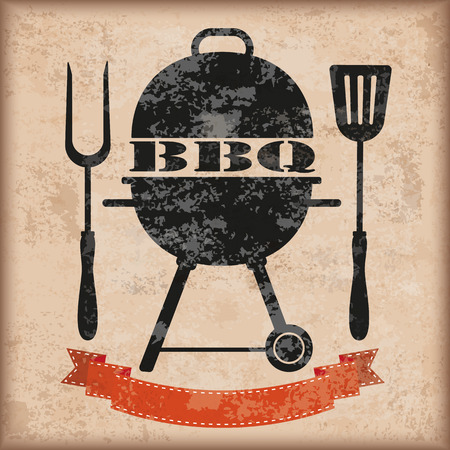 Kettler barbecue with red ribbon on the vintage background. のイラスト素材