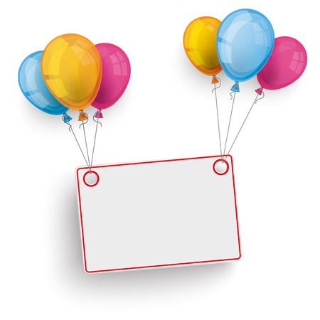 White board with colored balloons on the white background. のイラスト素材