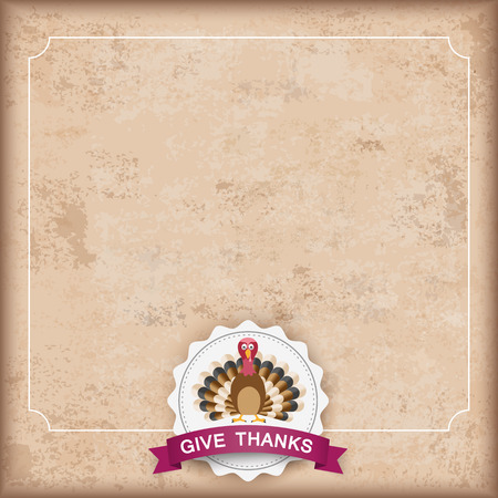 Vintage background with emblem, turkey and text Give Thanks. Eps 10 vector file.のイラスト素材