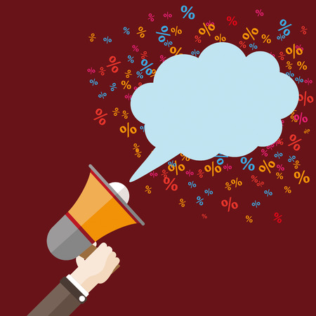 Human hand with a bullhorn and speech bubble. Eps 10 vector file.のイラスト素材