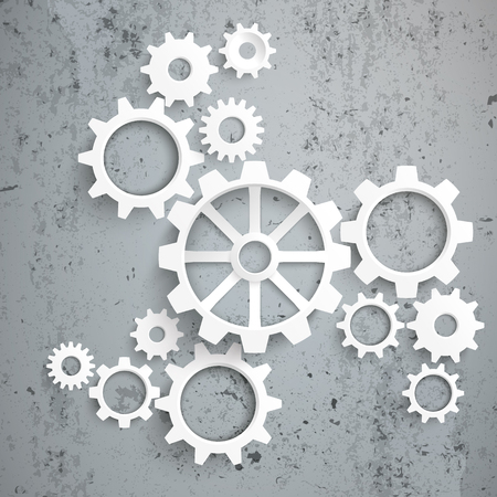 White gears with centre on the concrete background. Eps 10 vector file.のイラスト素材
