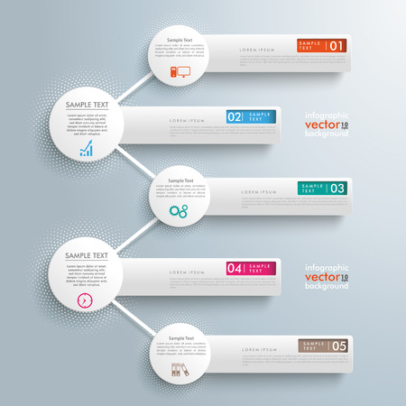 Infographic design with 5 network circles and banners on the gray background. Eps 10 vector file.のイラスト素材