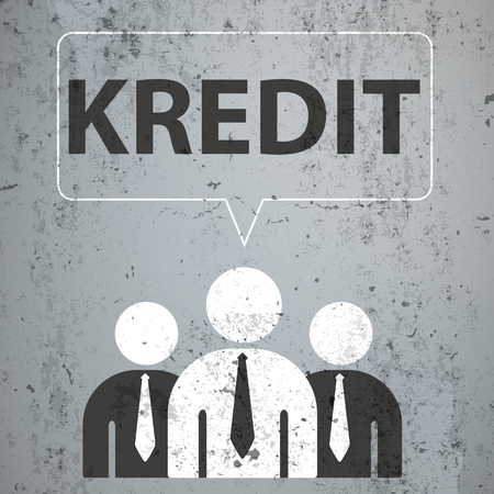 3 businessmen with speech bubble and german text kredit, translate credit. Eps 10 vector file.のイラスト素材
