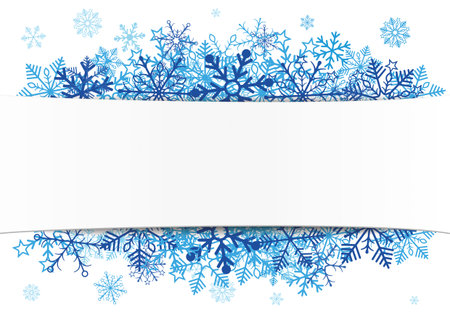 White paper banner with blue snowflakes.  Eps 10 vector file.のイラスト素材