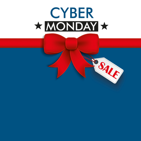 Red ribbon with price sticker and text cyber monday. Eps 10 vector file.のイラスト素材