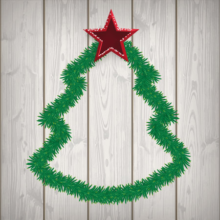 Green twigs on the wooden background. のイラスト素材