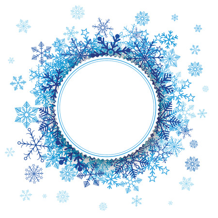 White paper emblem with blue snowflakes on the white.  のイラスト素材
